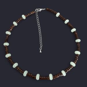 Glass & Wood Bead Choker Necklace